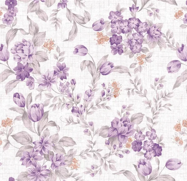 Papel De Parede Adesivo Lavanda Floral Elegante Roxo 2.5m