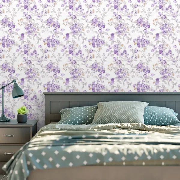 Papel De Parede Adesivo Lavanda Sala Roxo Floral 2,5m