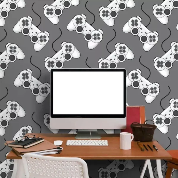 Papel De Parede Adesivo Lavável Gamer Gray Quarto 3 Metros