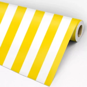 Papel De Parede Adesivo Lavável Listrado Amarelo Branco