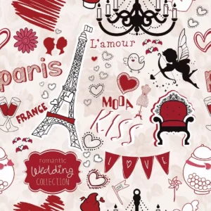 Papel De Parede Adesivo Lavável Paris Vermelho 6m