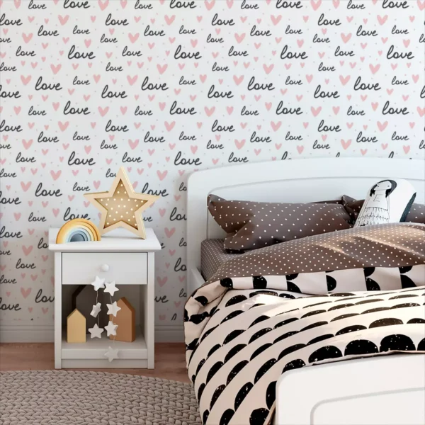 Papel De Parede Adesivo Lavável Quarto Amor Coração Love 2m