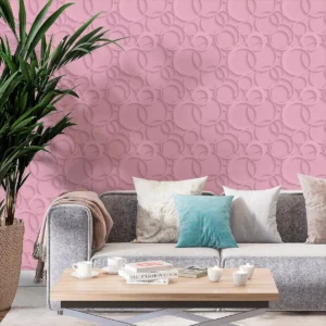 Papel De Parede Adesivo Lavável Rosa Círculos Sala 5m