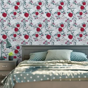 Papel De Parede Adesivo Lavável Rosas Sala Vermelha 3m