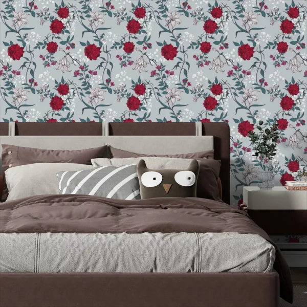 Papel De Parede Adesivo Lavável Rosas Vermelha Sala 5m