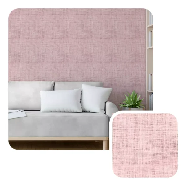 Papel De Parede Adesivo Lavável Sala Rosa Linho 3m