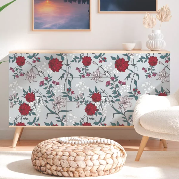 Papel De Parede Adesivo Lavável Sala Rosas Vermelha 2,5m