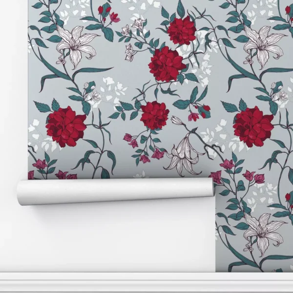 Papel De Parede Adesivo Lavável Sala Vermelha Rosas 3m