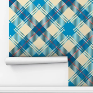 Papel De Parede Adesivo Linhas Xadrez Quarto Azul 2,5m