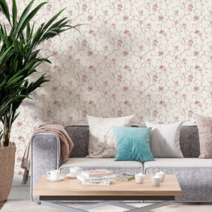 Papel De Parede Adesivo Linho Estilo Rosa Floral 10m