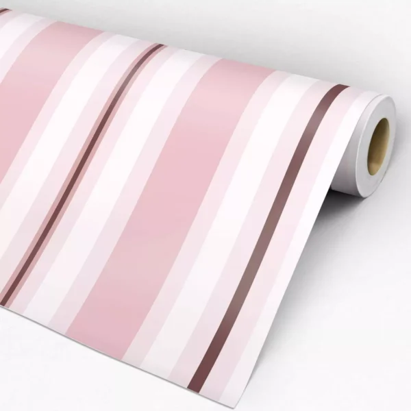 Papel De Parede Adesivo Listrado Rosa Vermelho E Branco