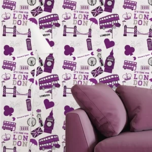 Papel De Parede Adesivo Londres Roxo Fundo Cinza