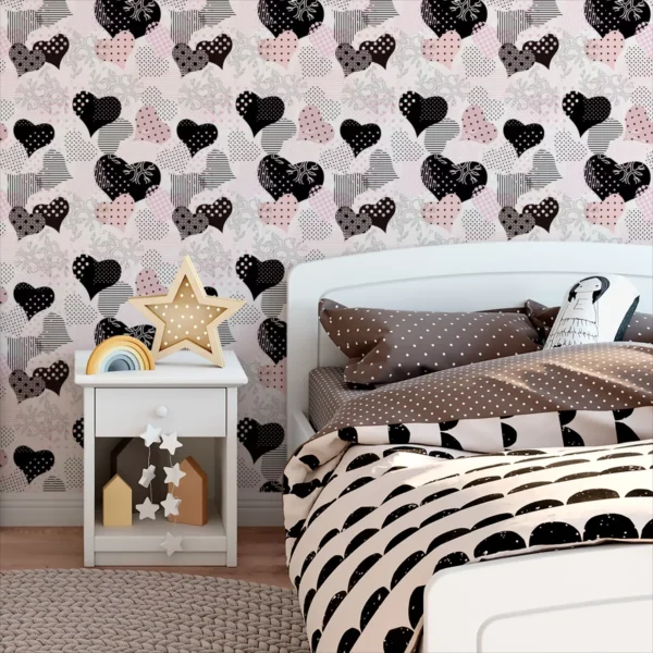 Papel De Parede Adesivo Love Coração Rose Rosa 2m