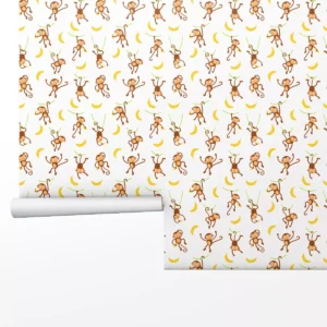 Papel De Parede Adesivo Macaco Banana Quarto Infantil 3m