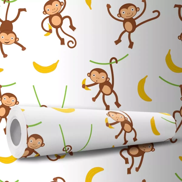 Papel De Parede Adesivo Macaco Bebê Infantil Safari 10m