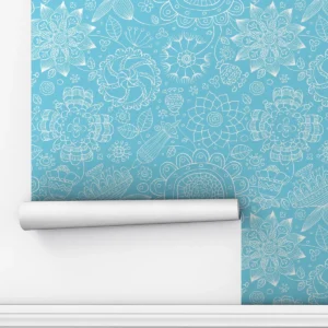 Papel De Parede Adesivo Mandala Floral Azul Infantil Sala 3m