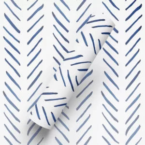 Papel De Parede Adesivo Minimalista Azul Chevron Branco 10m