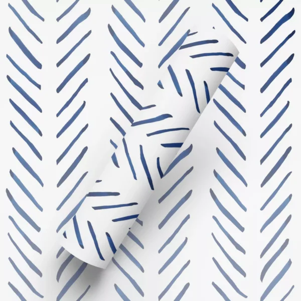 Papel De Parede Adesivo Minimalista Azul Chevron Branco 10m