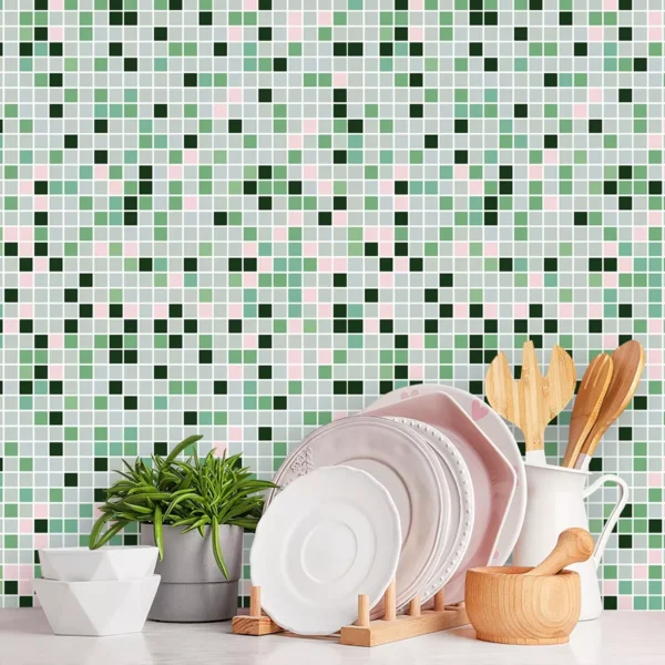 Papel De Parede Adesivo Mix De Pastilhas Em Tons De Verde 1m