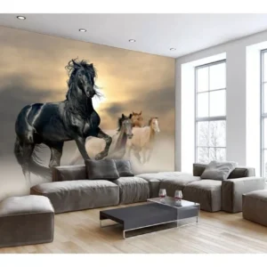 Papel De Parede Adesivo Mural 3d Cavalos Para Sala