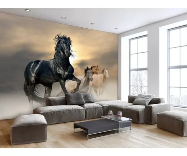 Papel De Parede Adesivo Mural 3d Cavalos Para Sala