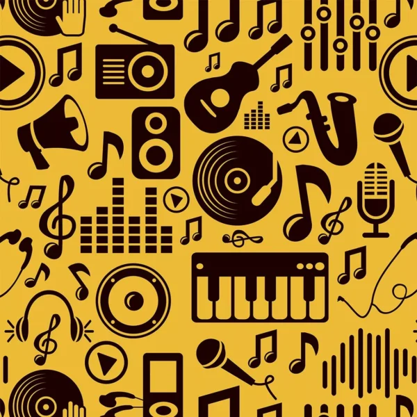 Papel De Parede Adesivo Música Instrumentos Som Amarelo 2,5m