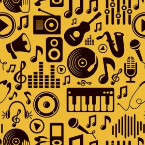 Papel De Parede Adesivo Música Instrumentos Som Amarelo Pret