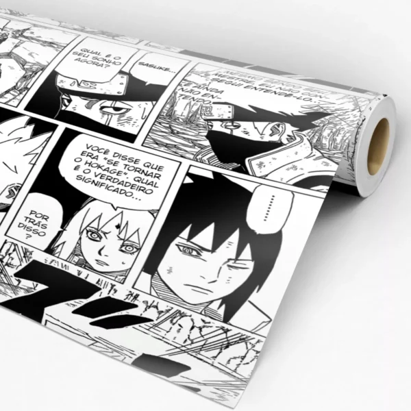 Papel De Parede Adesivo Naruto Preto E Branco Manga Lavável