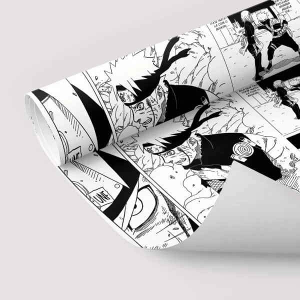 Papel De Parede Adesivo Naruto Sala Mangá Preto Branco 10m