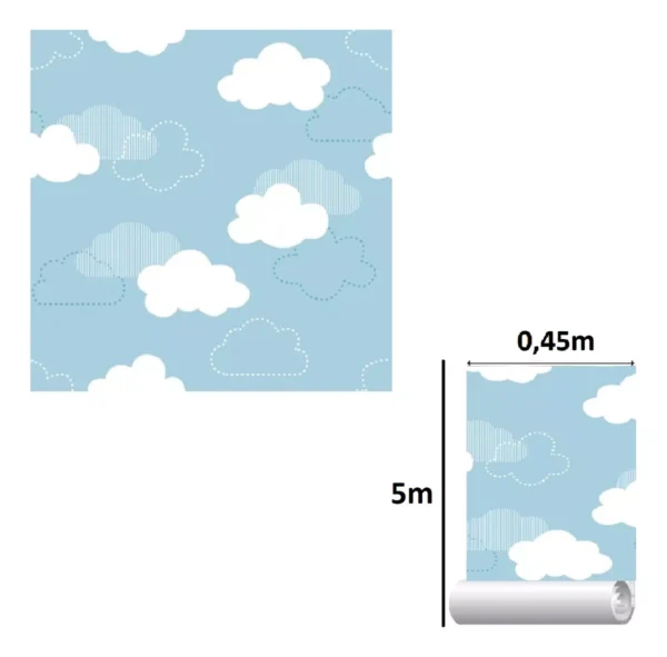 Papel De Parede Adesivo Nuvem Céu Azul Quarto 5m Infantil