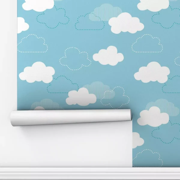 Papel De Parede Adesivo Nuvens Céu Azul Quarto Infantil 12m