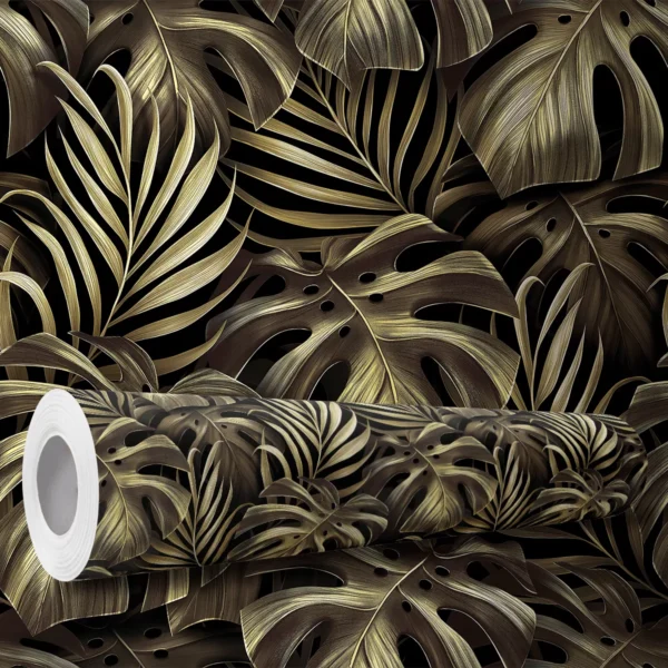 Papel De Parede Adesivo Palmeira Dourado Natureza Folhas 10m