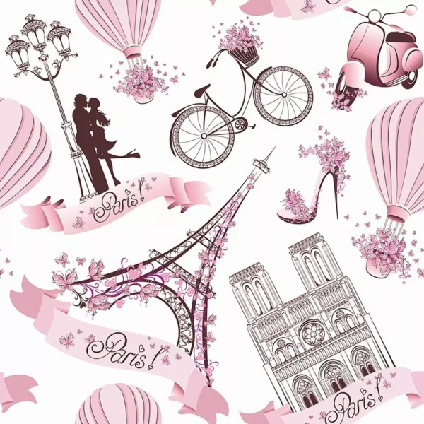 Papel De Parede Adesivo Paris Rosa Teen Viagem Menina 2.5m