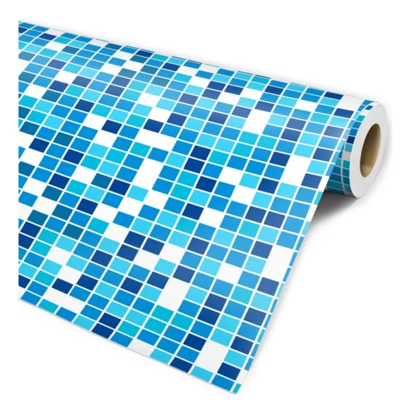 Papel De Parede Adesivo Pastilha Lavável Azul E Branca 3m