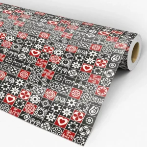 Papel De Parede Adesivo Pastilha Lavável Preto Vermelho