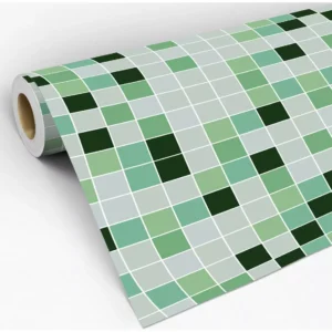 Papel De Parede Adesivo Pastilha Xadrez Verde Degrad Lavável