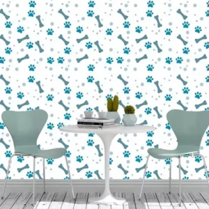 Papel De Parede Adesivo Patinhas E Ossos Azul E Fundo Branco