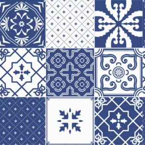 Papel De Parede Adesivo Português Azulejo Azul 3.5m