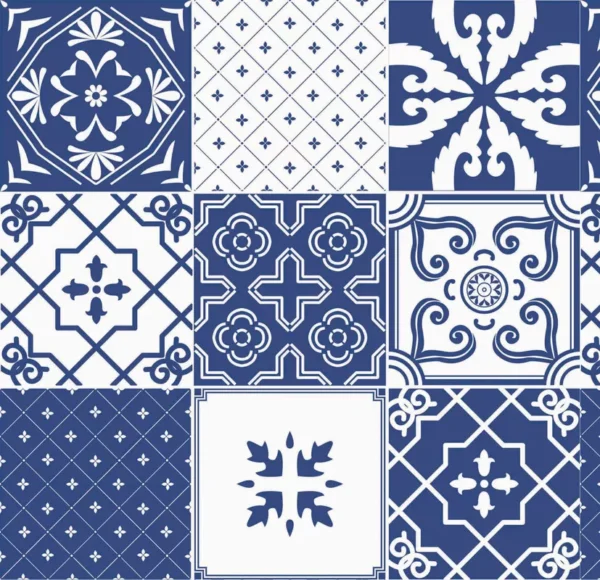 Papel De Parede Adesivo Português Azulejo Azul 3.5m