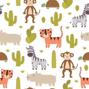 Papel De Parede Adesivo Quarto Bebê Infantil Zoo Safari 12m