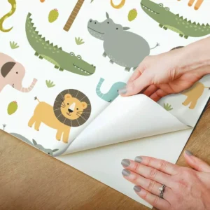 Papel De Parede Adesivo Quarto Bebê Safari Branco Bicho 10m