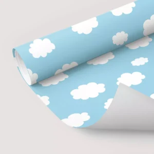 Papel De Parede Adesivo Quarto Branco Azul Nuvem Bebe 10m