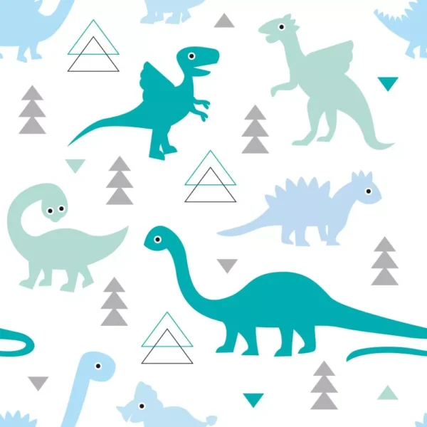 Papel De Parede Adesivo Quarto Dinossauros Azul E Verde 6m