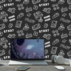 Papel De Parede Adesivo Quarto Gamer Start Game Over