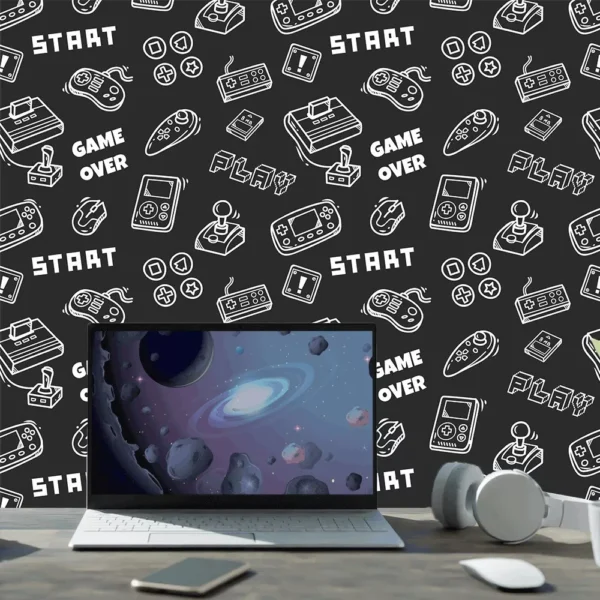 Papel De Parede Adesivo Quarto Gamer Start Game Over