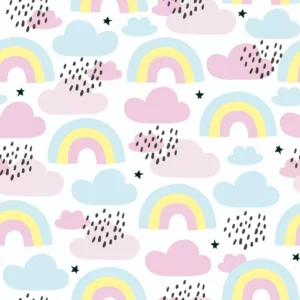 Papel De Parede Adesivo Quarto Infantil Arco Iris Nuvem 2m