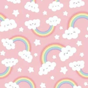 Papel De Parede Adesivo Quarto Infantil Núvem Arco Iris 3m