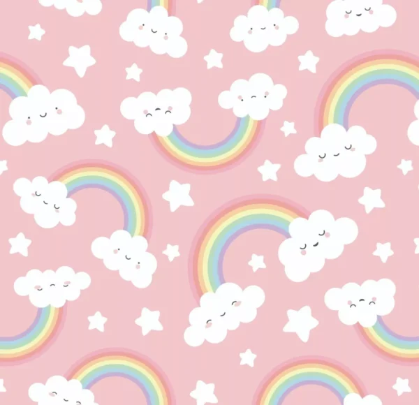 Papel De Parede Adesivo Quarto Infantil Núvem Arco Iris 3m