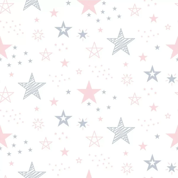 Papel De Parede Adesivo Quarto Menina Estrelas Rosa Cinza