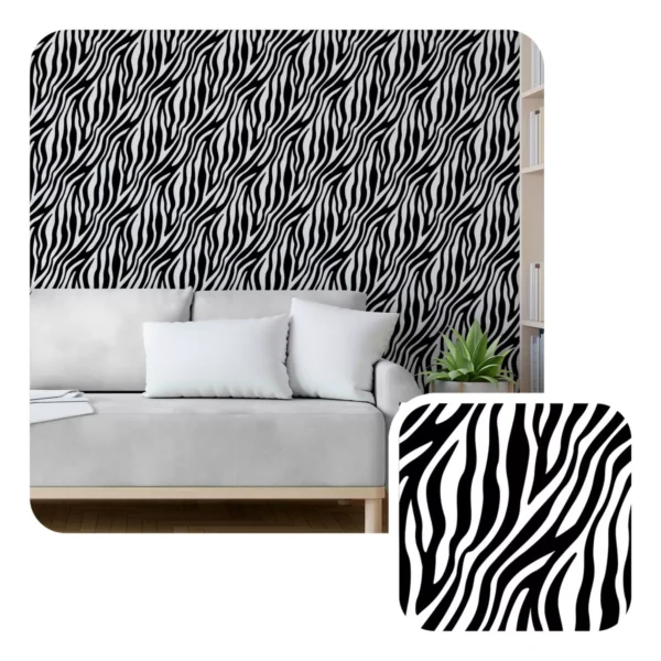 Papel De Parede Adesivo Quarto Salão Zebra Preto Branco 5m